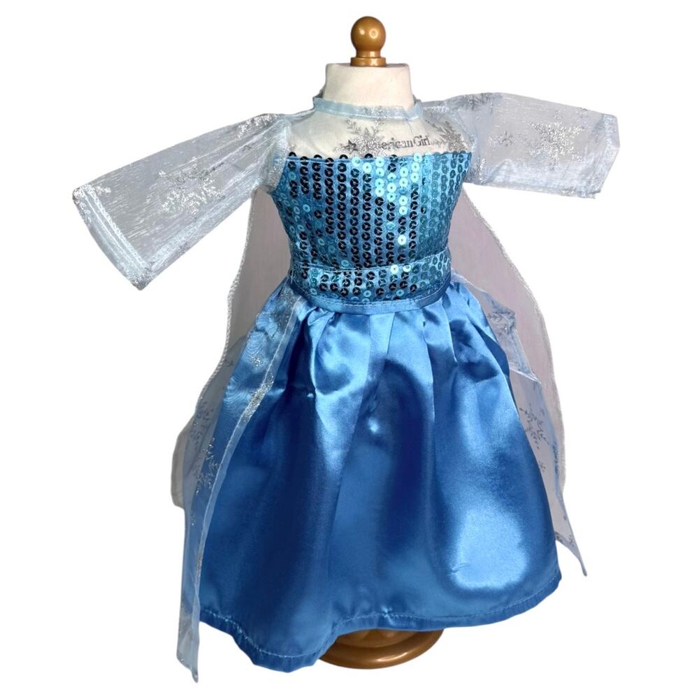 Elsa Costume Dress Blue Silver Gown Detachable Train 18" Frozen Doll Outfit 2Pc